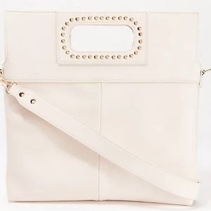 *NEW* AHDORNED Cream Small Faux Leather Studded
Handle Foldover Clutch